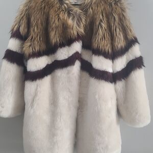 Chic Faux Fur Coat with Stripes